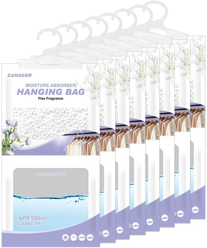 CANAGER Hanging Moisture Absorber, Flax Fragrance Moistureproof Desiccant Hanging Bag，Dehumidifier Bag (8 packs) Hanging Closet Dehumidifier Bags, Moisture Absorb 12.5 oz - Image 1